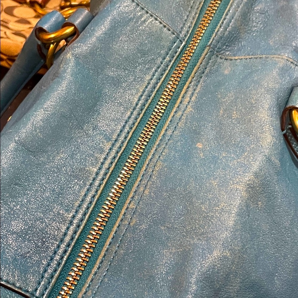 🎉HP🎉Coach Aqua Blue Teal Leather Satchel - Picture 5 of 14